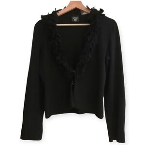 Roberta Scarpa Virgin Wool Cardigan with Silk Ruffle Trim Italian Luxury 12 (46)